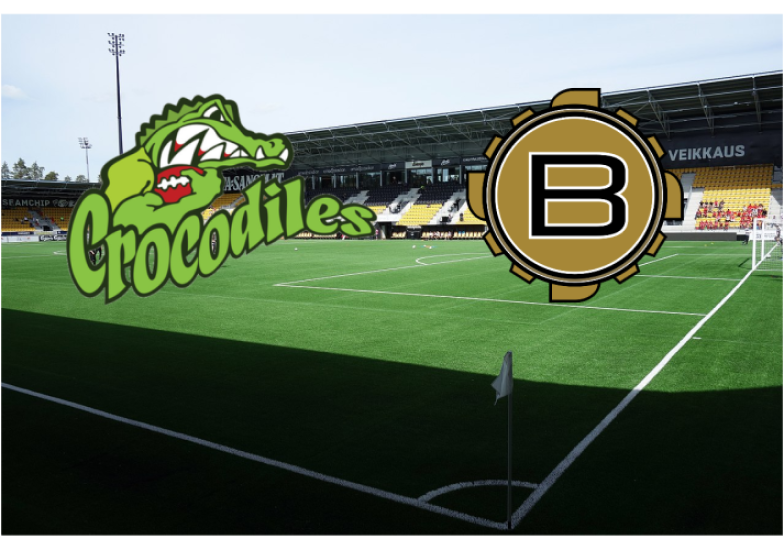 Kuvassa Seinäjoki Crocodilesin ja Porvoon Butchersin logot muokattu kuvaan OmaSp Stadionista.
